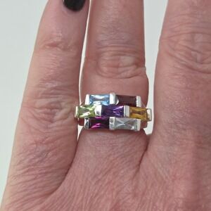 MICHELLE ALBALA Sterling Silver Multi Gemstone Baguette Cut Ring Size‎ 6 6.3g